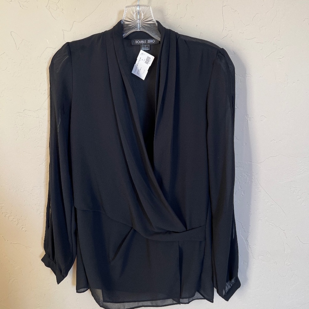 NWT - Double Zero LS V-Neck Chiffon Cross Over Blouse - Size Small